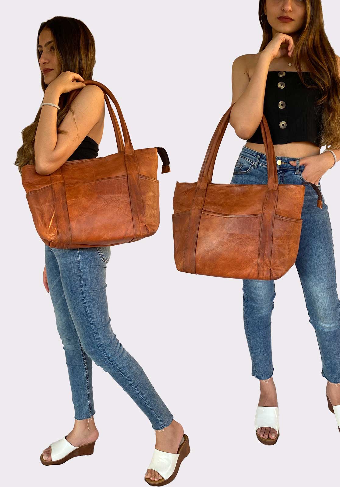 Womens Shoulder Handbag Genuine Leather Brown Ladies Tote  Purse 